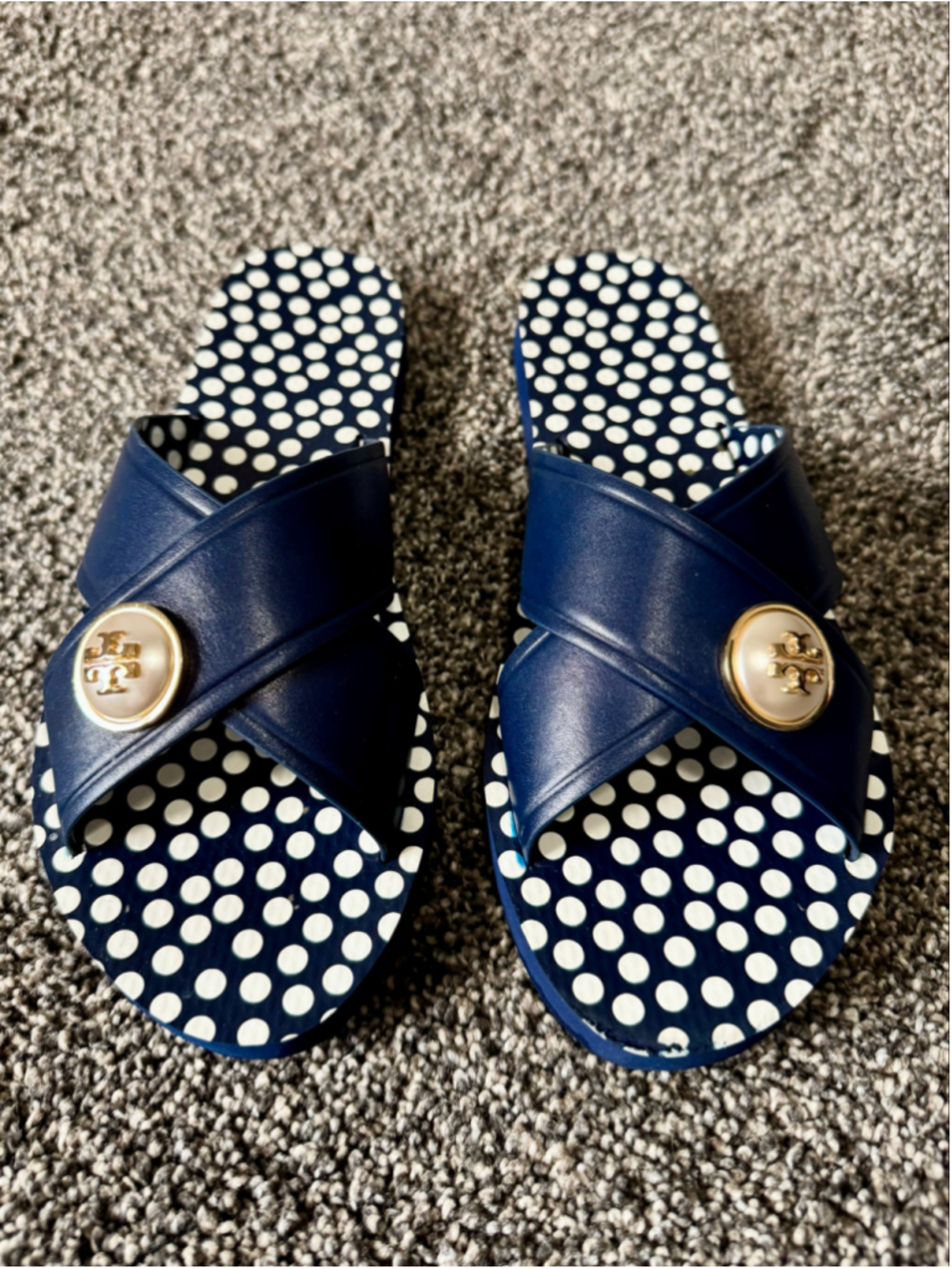 Women's Tory Burch Melody Criss Cross Sandals Navy Sea/New Ivory Size 9 - Picture 4 of 15